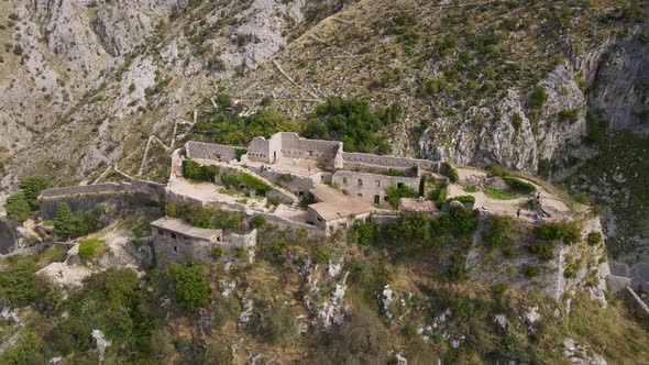Aerial Shot of the Fortress St John San Giovanni Over the Old Town of Kotor the Famous Tourist Spot alt