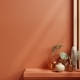 Shelf mockup in modern empty room,dark orange wall. - PhotoDune Item for Sale