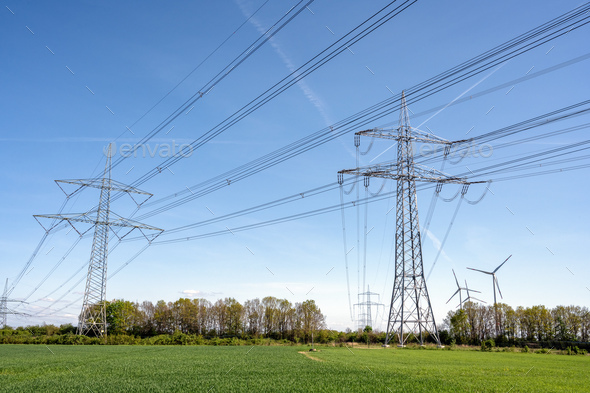 Electricity pylons and power lines - Stock Photo - Images