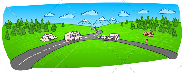 Towing Caravan on the Road - Travel Conceptual
