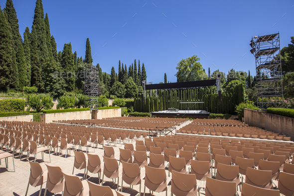 The beautiful amphitheater next to the Generalife among trees, Alhambra.