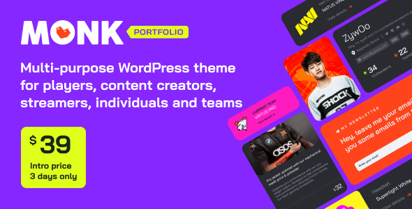 Monk - Esports Portfolio WordPress Theme