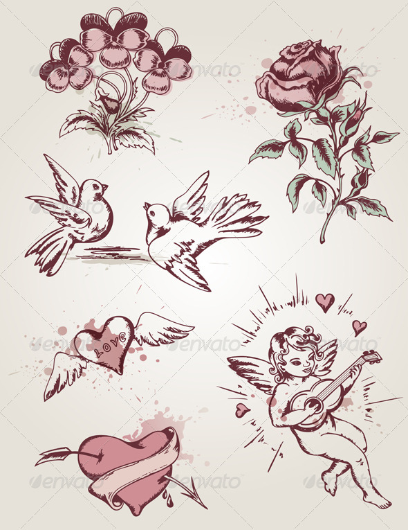 Retro Elements for Valentine's Day - Valentines Seasons/Holidays