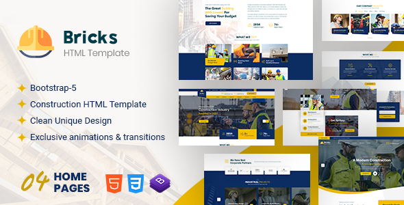 Bricks, Construction HTML Template + RTL Ready
