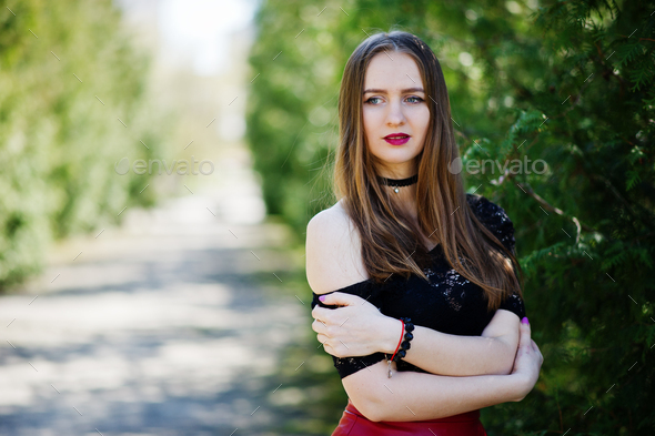 Red leather skirt girl Stock Photo by ASphotostudio | PhotoDune