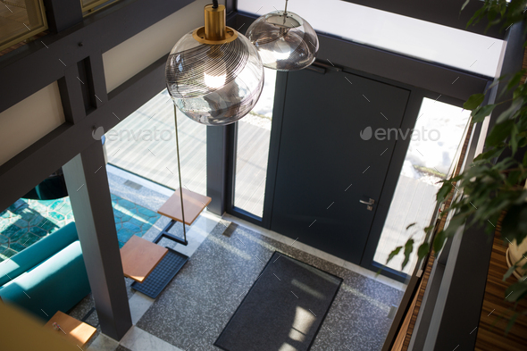 interior of Half - timbered modern house - inside view from above Stock ...