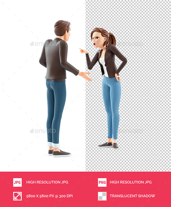 3D Cartoon Woman Being Angry at Man