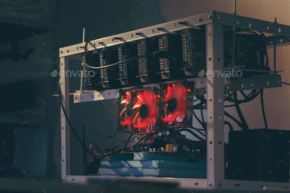 Mining rig for cryptocurrency mining - Stock Photo - Images