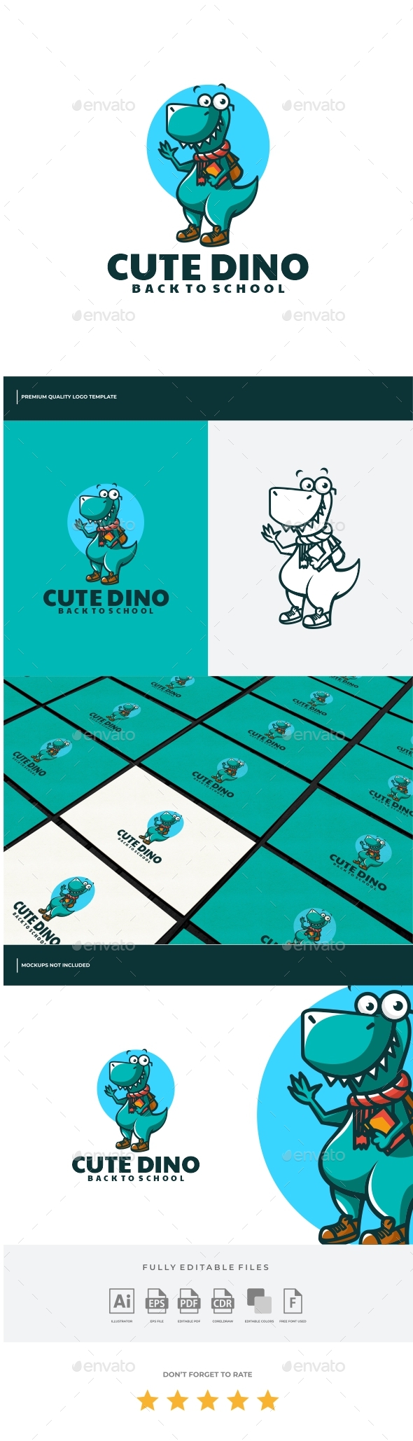 Cute Dino Mascot Cartoon Logo Template
