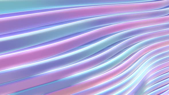 Shiny Iridescent Purple Blue Abstract Wavy Strips Flowing Curved Wall - 4K alt
