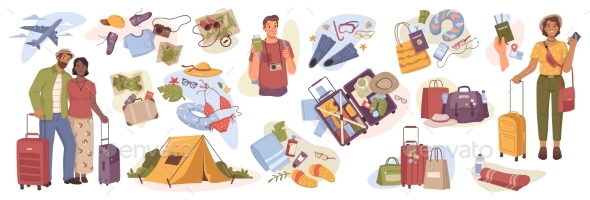 People on Vacation Tourist Bag and Trip Journey