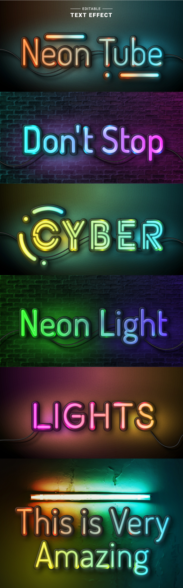 Editable Gradient Neon Tube Text Effects