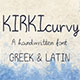 Kirki curvy font, Greek and English with ligatures