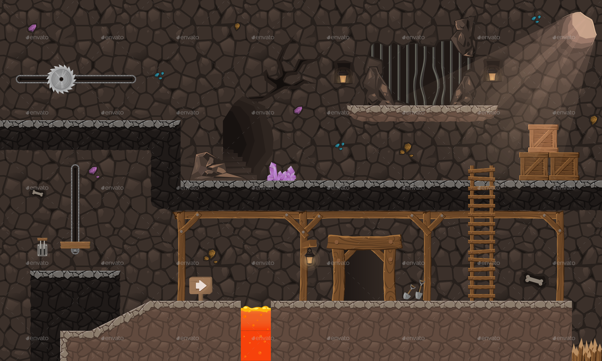 Mine Platformer 2D Game Tileset 