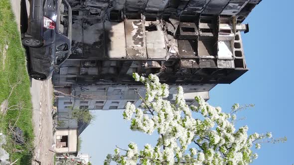 Vertical Video of a Destroyed Building in Borodyanka Ukraine alt