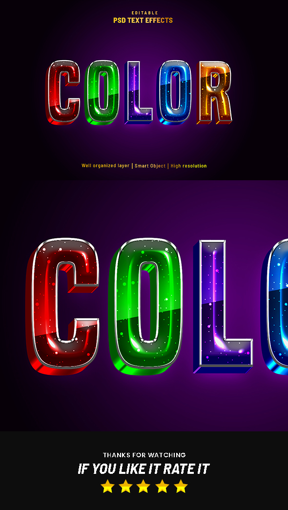Color Editable Text Effect 3D