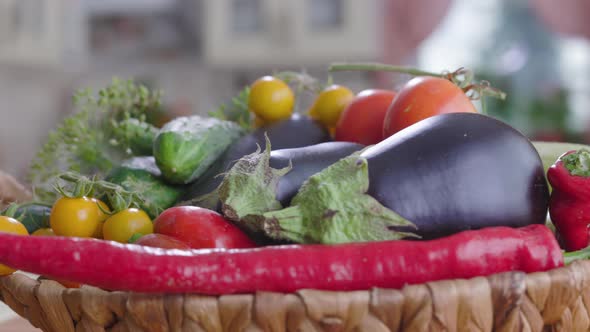 Basket Of Vegetables Is On the Table In Kitchen alt