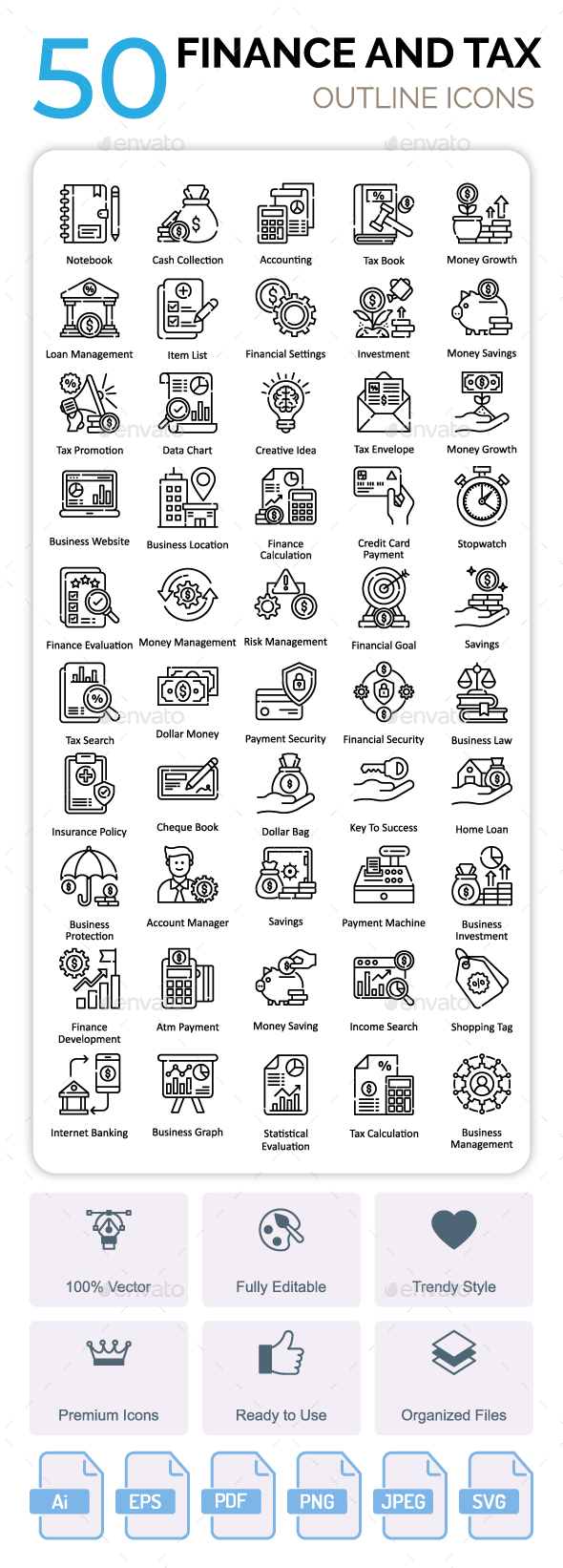 Finance and Tax Outline Icons