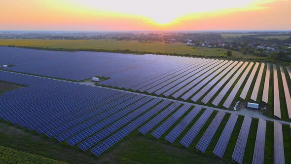 HDR Aerial View of Solar Panels Stand in a Row in the Fields Power Ecology Innovation Nature alt