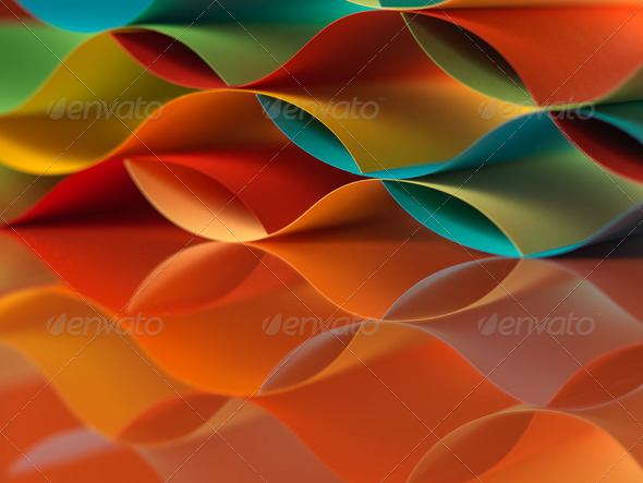 curved, colorful sheets paper with mirror reflexions - Stock Photo - Images
