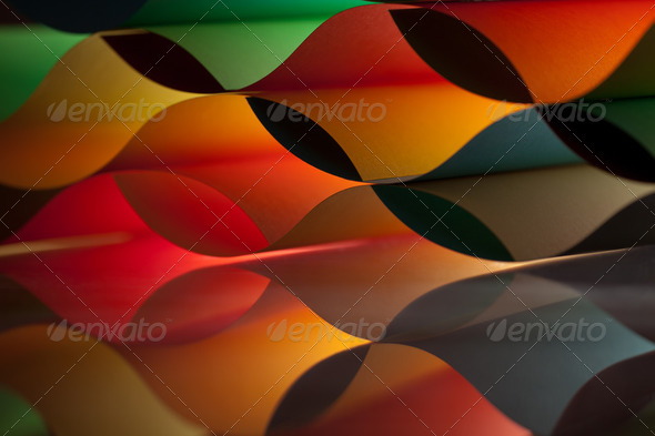curved, colorful sheets paper with mirror reflexions - Stock Photo - Images