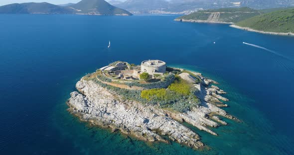 Aerial View of Mamula Island Fort, Boka Kotorska Bay of Adriatic Sea