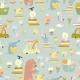 Seamless Pattern with Cute Cartoon Animals Reading
