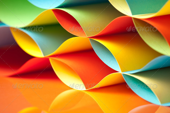 curved, colorful sheets paper with mirror reflexions - Stock Photo - Images