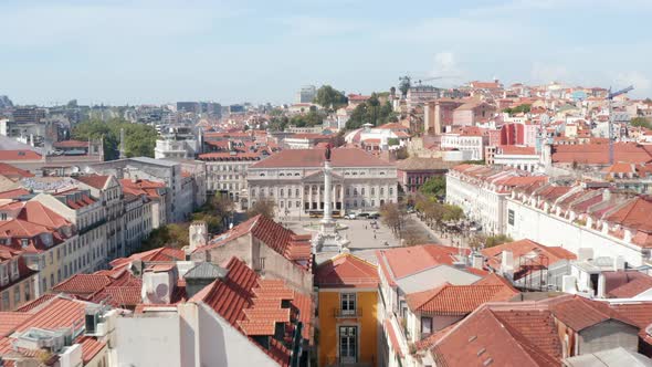 Aerial View of Historic Town Center King Pedro IV Square with Column of Pedro IV and Queen Maria II alt