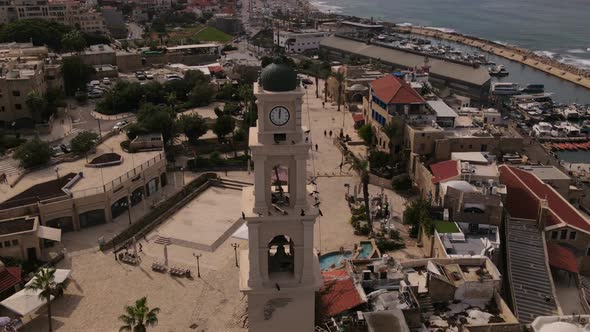 View From the Drone on the Old Town of Jaffa and Tel Aviv Israel