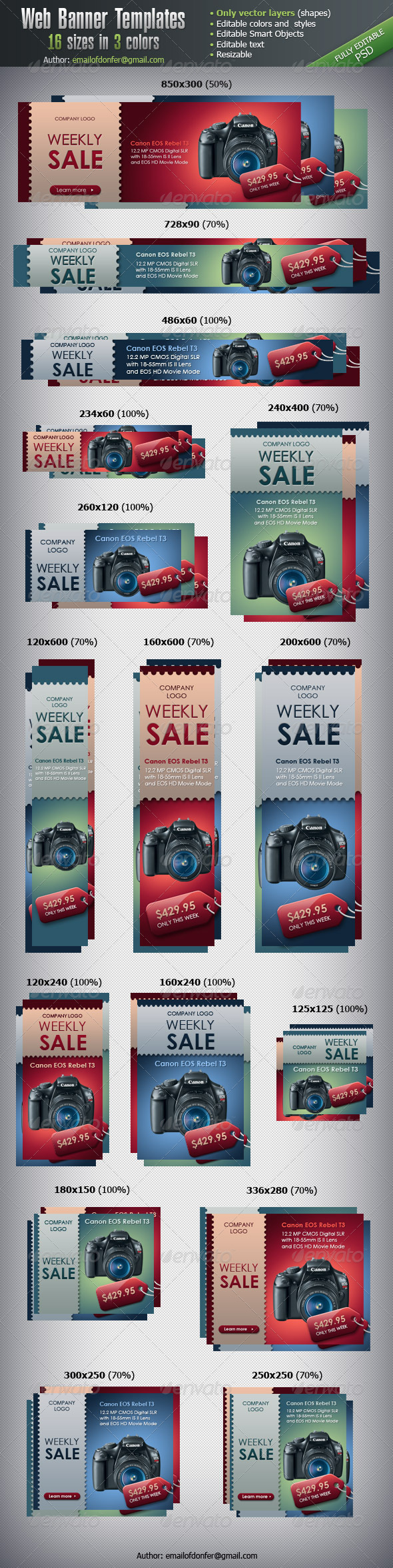 Web Banner Templates - 16 sizes - Banners & Ads Web Elements