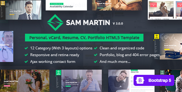 Great Sam Martin - Personal vCard Resume HTML Template