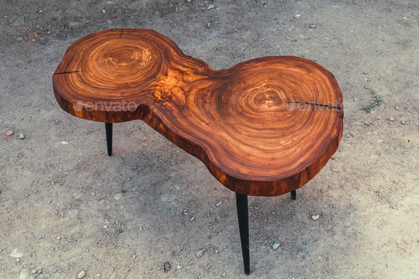 Live edge elm slab coffee table with epoxy finish