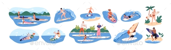 People Doing Water Sports Set