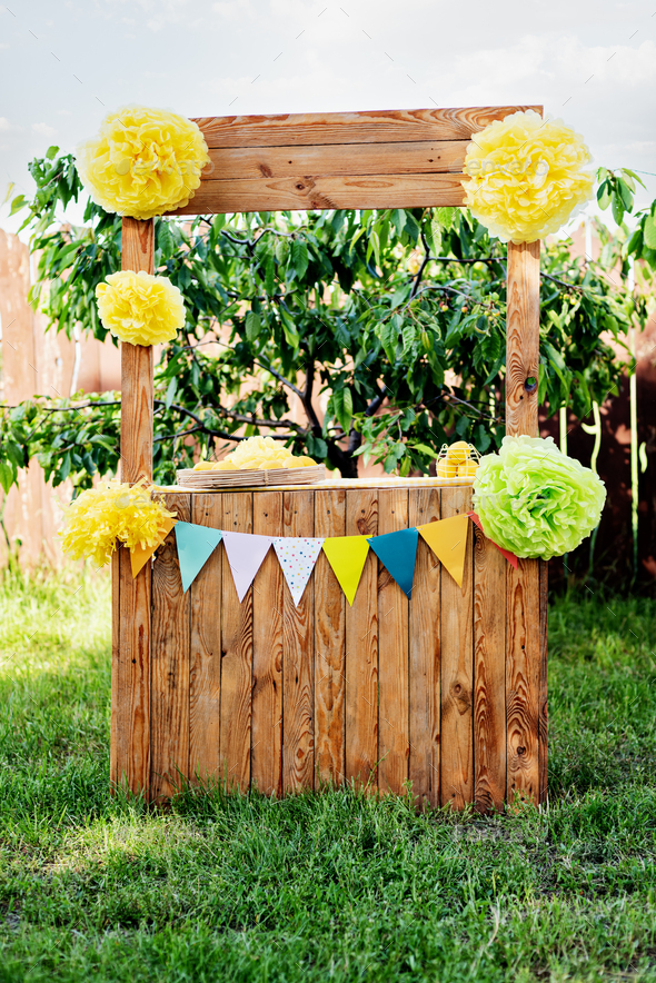 Lemonade Stand. strawberry lemonade with ice and mint as summer