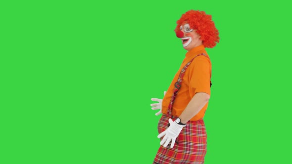 Clown Walking By and Making a Funny Look Into Camera on a Green Screen Chroma Key alt