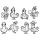 Cartoon Funny Cute Pigeons Sketch Vector Set