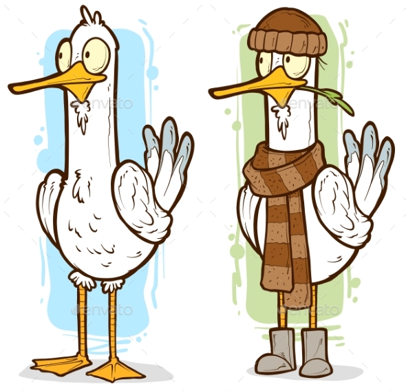 Cartoon Funny Cute Goose in Hat and Scarf
