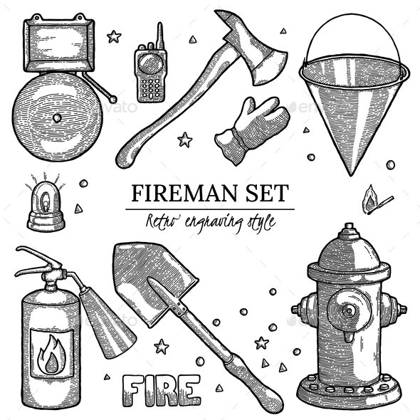 Black and White Firefighting Vintage Elements
