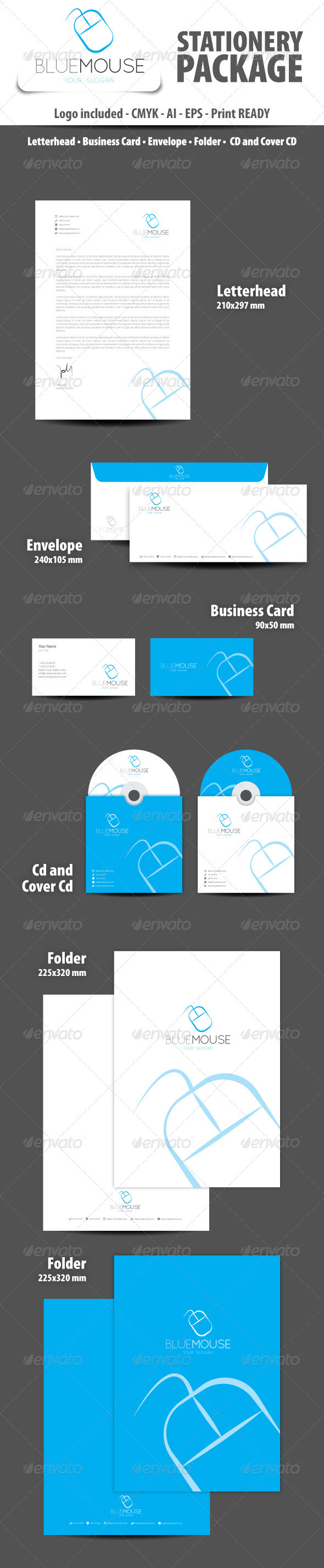 Blue Mouse Stationery Package - Stationery Print Templates