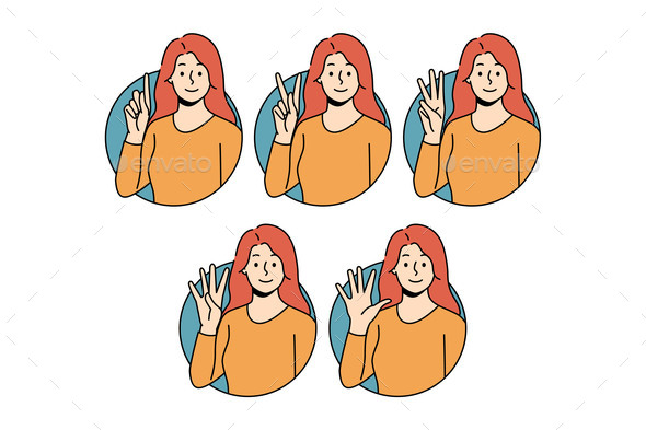 Smiling Woman Show Numbers with Hand Gesture