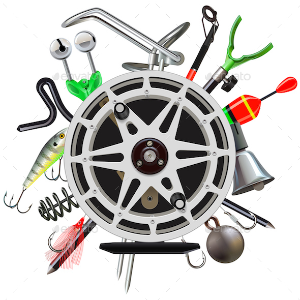 Vector Fishing Tackle Concept with Fishing Reel