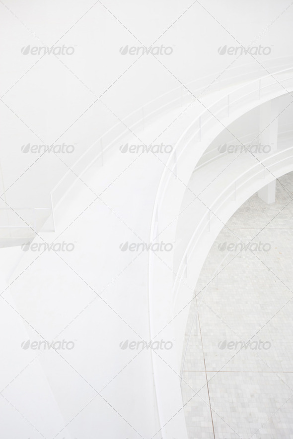 Double elevated walkway, white minimal modern architecture detail - Stock Photo - Images