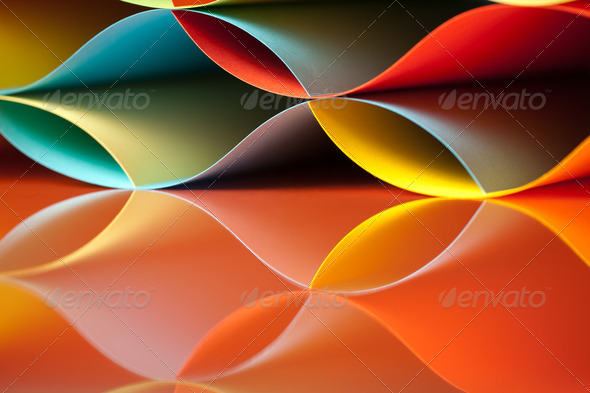 curved, colorful sheets paper with mirror reflexions - Stock Photo - Images