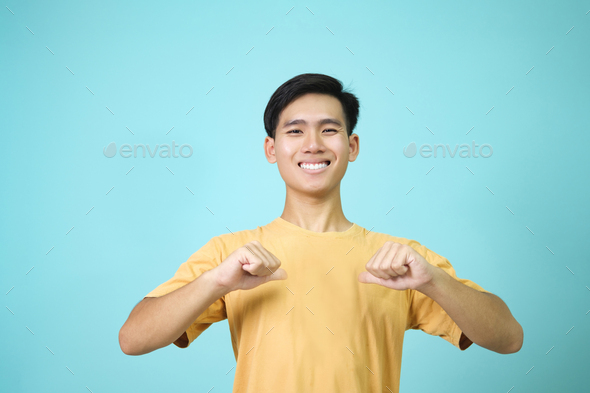 Young man proud excited and arrogant pointing himself with victory face.