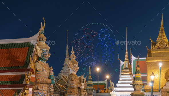 Golden pagoda at Temple of the Emerald Buddha in Bangkok, Thailand. Wat Phra Kaew and Grand palace