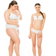 shocked slim woman in underwear looking at happy overweight woman on scales  isolated on white, body Stock Photo by LightFieldStudios
