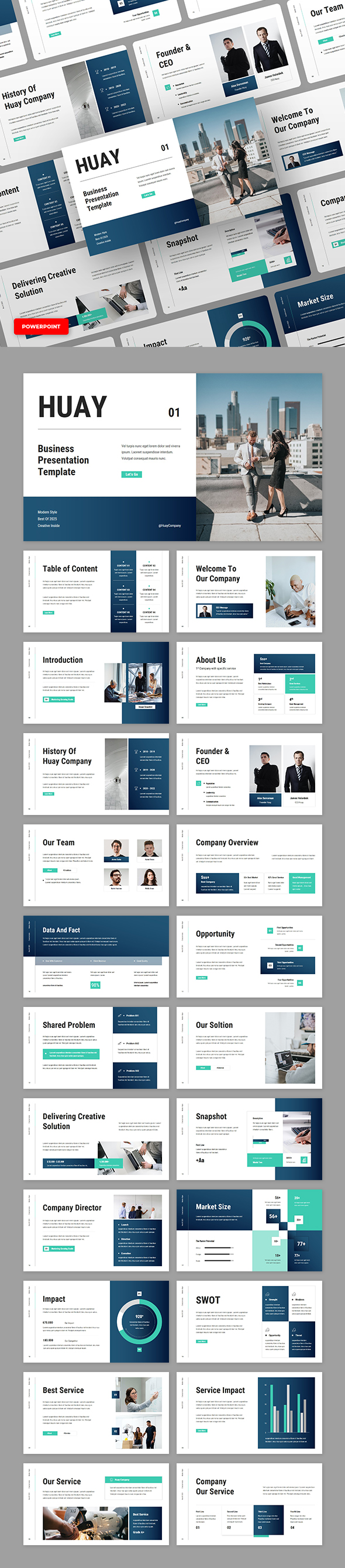 Huay - Gradient Dark Blue White Company Profile Powerpoint Presentation