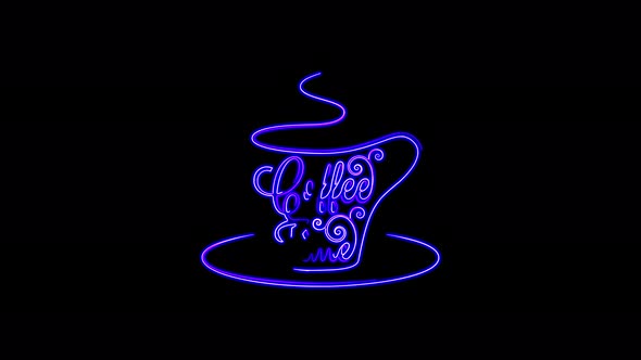 Neon animation of a coffee sign on a black background. Coffee time sign seamless animation 4k video. alt