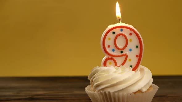 Cupcake With Number 9 Candle